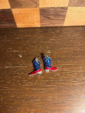 Red White and Blue Enamel Cowboy Boot Earrings
